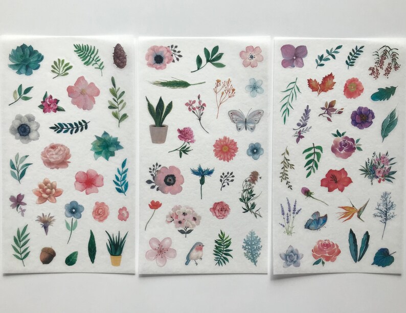 6 Plant Sticker Sheets/ Botanical Scrapbook Stickers/ Flower Stickers/ Card Making Stickers/ Craft Supplies/ Ephemera Stickers/ Journal image 1