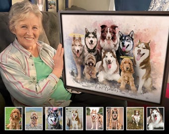 Multiple pet Portrait, Multiple Dogs Portrait, Custom Pet Portrait, Pet Portrait from Photo, Custom Dog Cat Art, Pet loss gift, Pet memorial