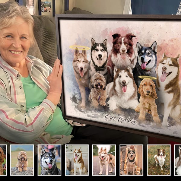 Multiple pet Portrait, Multiple Dogs Portrait, Custom Pet Portrait, Pet Portrait from Photo, Custom Dog Cat Art, Pet loss gift, Pet memorial