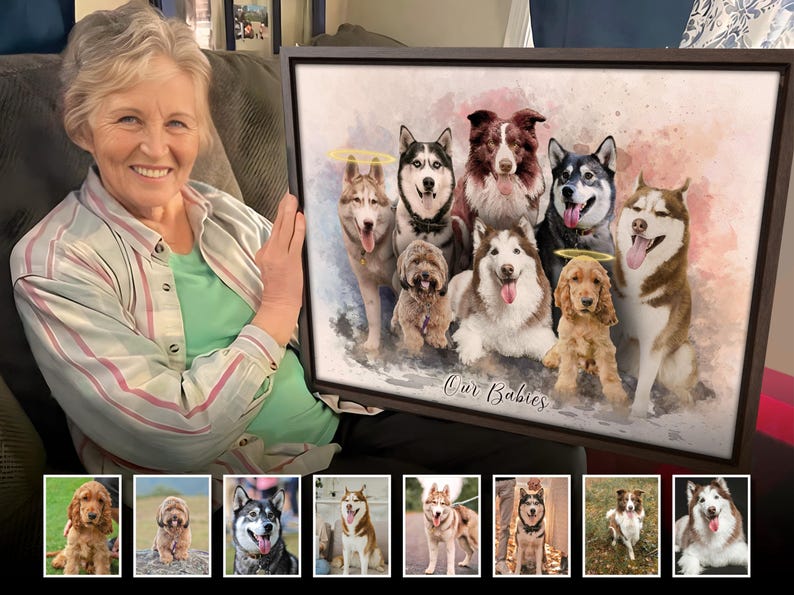 Multiple pet Portrait, Multiple Dogs Portrait, Custom Pet Portrait, Pet Portrait from Photo, Custom Dog Cat Art, Pet loss gift, Pet memorial