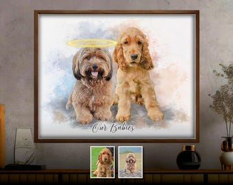 Custom Multiple Pet Portrait: Dog & Cat Memorial Art