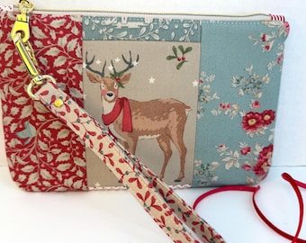 Bolsa de tela con cremallera Tilda Merry Little Christmas: ranuras para tarjetas acolchadas de patchwork