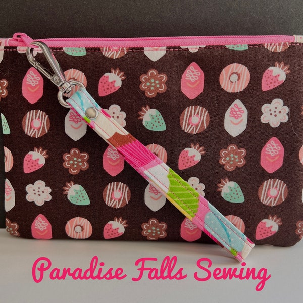 Fun, Sweet Chocolate Brown and Pink Zipper Bag Wristlet Wallet by Paradise Falls Sewing