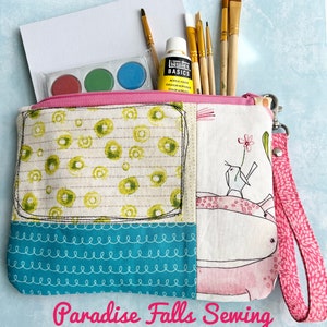 Tela rara 3 ranuras para tarjetas Bolsa con cremallera Billetera de pulsera Mano a destajo Bolsa de artesanía Paradise Falls Coser