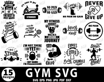 Paquete de archivos SVG para gimnasio: Frases sobre fitness y entrenamiento (Archivos digitales)