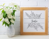 Floral Split Name Frame SVG: Botanical Border, Hand Drawn (Digital Download)