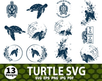 Tribal Sea Turtle SVG, Hibiscus SVG, Sea Turtle SVG Cut Table