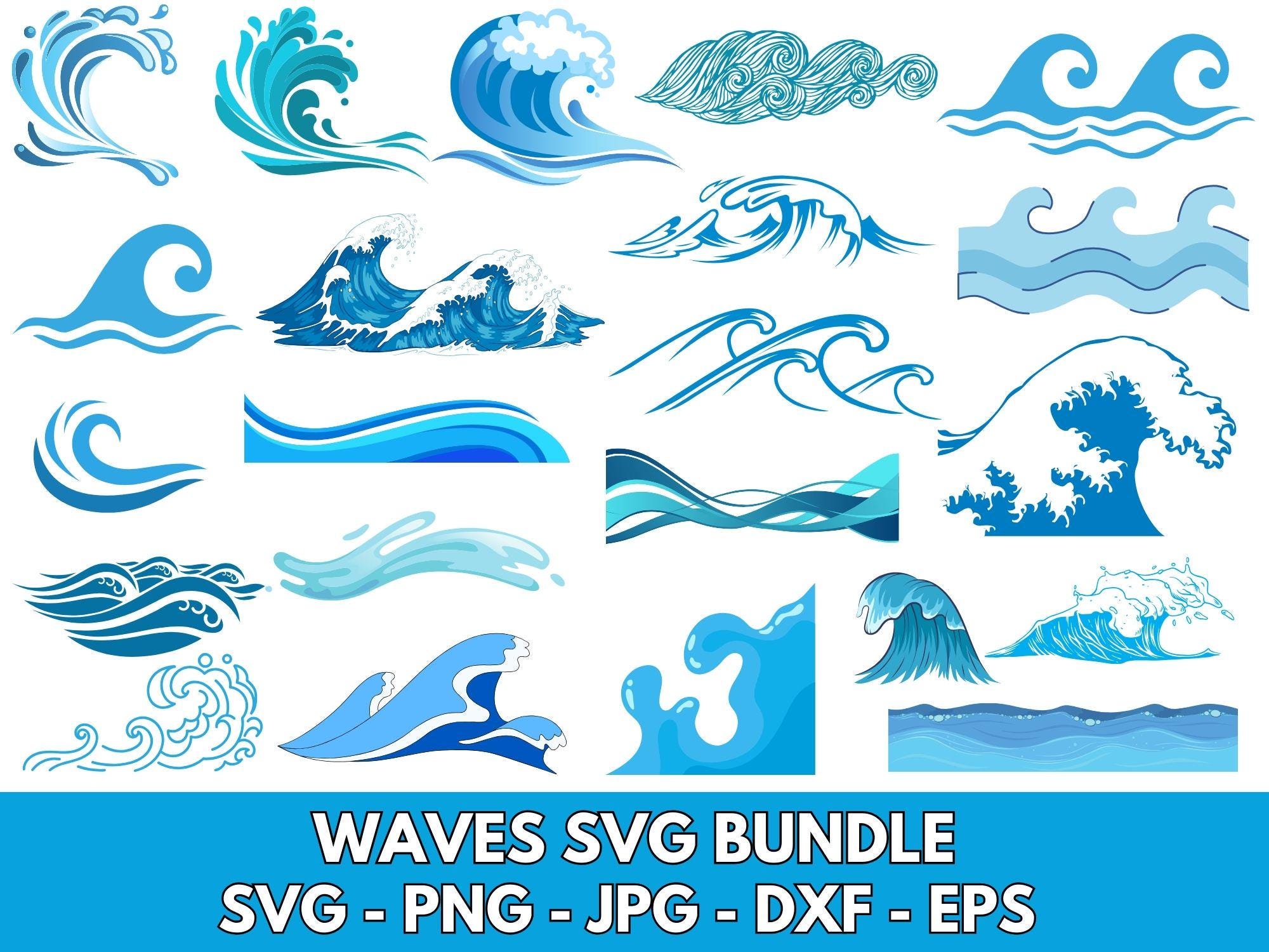 Wave Svg, Waves Svg, Wave Svg Bundle, Beach Svg, Ocean Svg, Water Svg, Wave Cricut, Sea Waves Svg, Waves Silhouette, Wave Vector File, Png