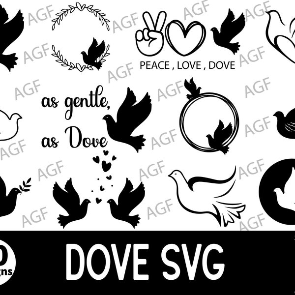 Doves Svg, Dove Vector, Dove Svg Bundle, Dove Clipart, Dove silhouette, Flying bird Svg