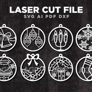 Pacote SVG de enfeites de Natal, arquivos de corte a laser para enfeites de 3 camadas, decorações de bolas de Natal para árvores, enfeites de Natal 3D,