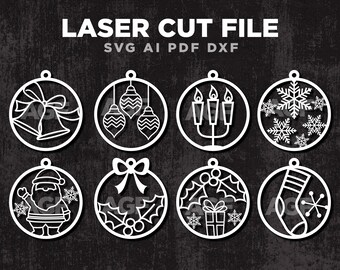 Pacote de enfeites de Natal cortados a laser em SVG: Decorações de árvore 3D (Download digital)