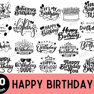 Geburtstag SVG Bundle, Geburtstagskuchen, Luftballons, Geschenke, Geburtstagszitate SVG, digitaler Download für Cricut und Silhouette