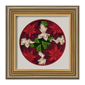 Rot-Weiße POINSETTIAS svg - 3D Weihnachten svg - Weihnachten shadow Box svg