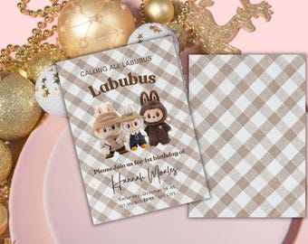 labubu first birthday|Labubu Editable Birthday Girl/Boy Invitation template|Cute Labubu Party Invite