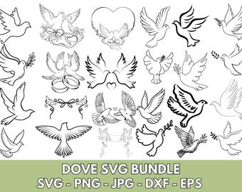 Pacote de imagens SVG de pombas: Casamento, Amor, Silhuetas (Download Digital)