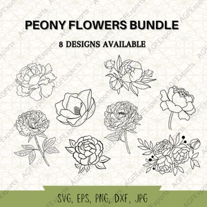 Garden Flowers, Botanical Line Art, SVG, Clipart, Hand Drawn Vector Flowers Peony svg,  floral SVG,  files for cricut, digital download