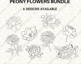 Arte lineal de peonía: Clipart SVG botánico (descarga digital)