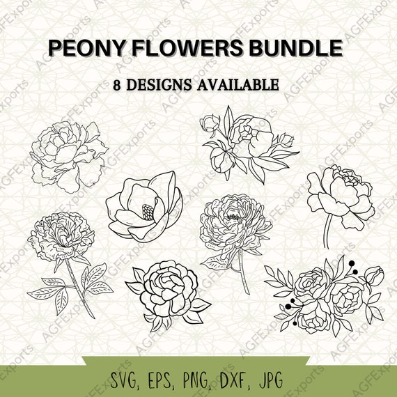 Peony Flower Line Art: Botanical SVG Clipart (Digital Download)