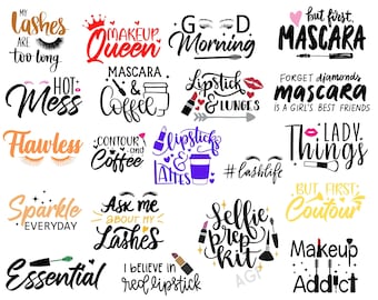 Paquete SVG de bolsa de maquillaje: Frases de moda y belleza (Descarga digital)