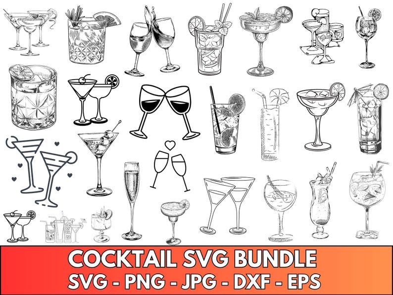 Cocktail SVG Bundle, Drink Clipart, Cricut Cut Files (svg, Png, Jpg ...