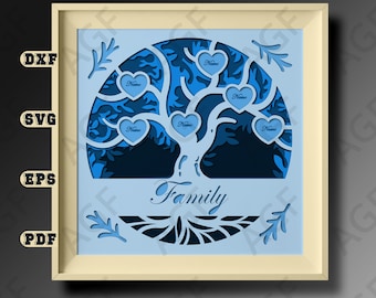 Customizable 3D FAMILY Shadow Box svg, Family shadowbox, Custom Name, Gift for Anniversary, Mother's Day, Family Tree, Cricut Files