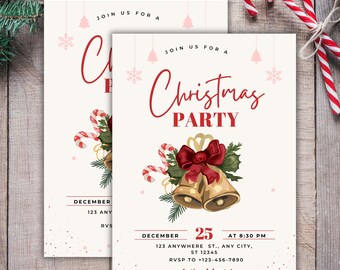 Modelo de convite para festa de fim de ano | Convite de Natal para imprimir | Convite de Natal editável
