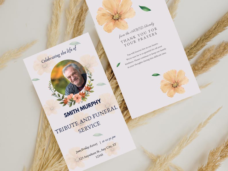 Editable Funeral Prayer Card Template: Memorial Thank You (PDF Download