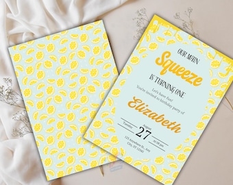 Our Main Squeeze Editable Birthday Invitation Template|Lemonade party|Fun Citrus Girl Birthday card
