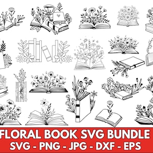 Floral Book SVG, Book Svg bundle, Books with Flowers Svg, Reading book Svg, wildflowers book bundle svg ,open book svg, stack of books svg