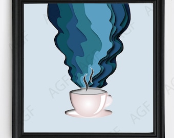 3D Coffee Svg, Shadow Box, Paper Cut Template, For Cricut and Silhouette,digital download