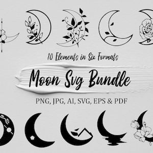Moon svg bundle ,moon star SVG bundle,  celestial flower SVG, crescent moon svg, SVG files for cricut, silhouette file, Digital Download