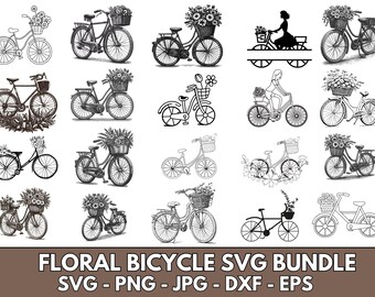 Pacote de SVGs de Bicicletas Florais: Clipart de Silhuetas de Bicicletas Vintage (Arquivos Digitais)
