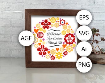 花柄のMOMシャドウボックスSVG、ペーパーカットアート、母の日ギフト（デジタルダウンロード）