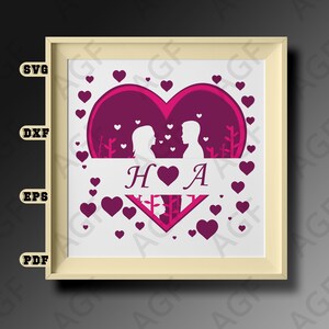Caja de sombras con monograma de amor 3D personalizable, A-Z, nombre personalizado, caja de sombras con corazón de amor 3D, caja de sombras con corazón, caja de sombras para San Valentín