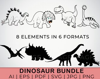 Pacote de imagens SVG de dinossauros: Clipart Jurássico, arquivos para Cricut e Silhouette (Download digital)