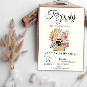 Editable Tea Party Bridal shower Invitation|Wedding Digital invite|Tea Party Printable Invitation