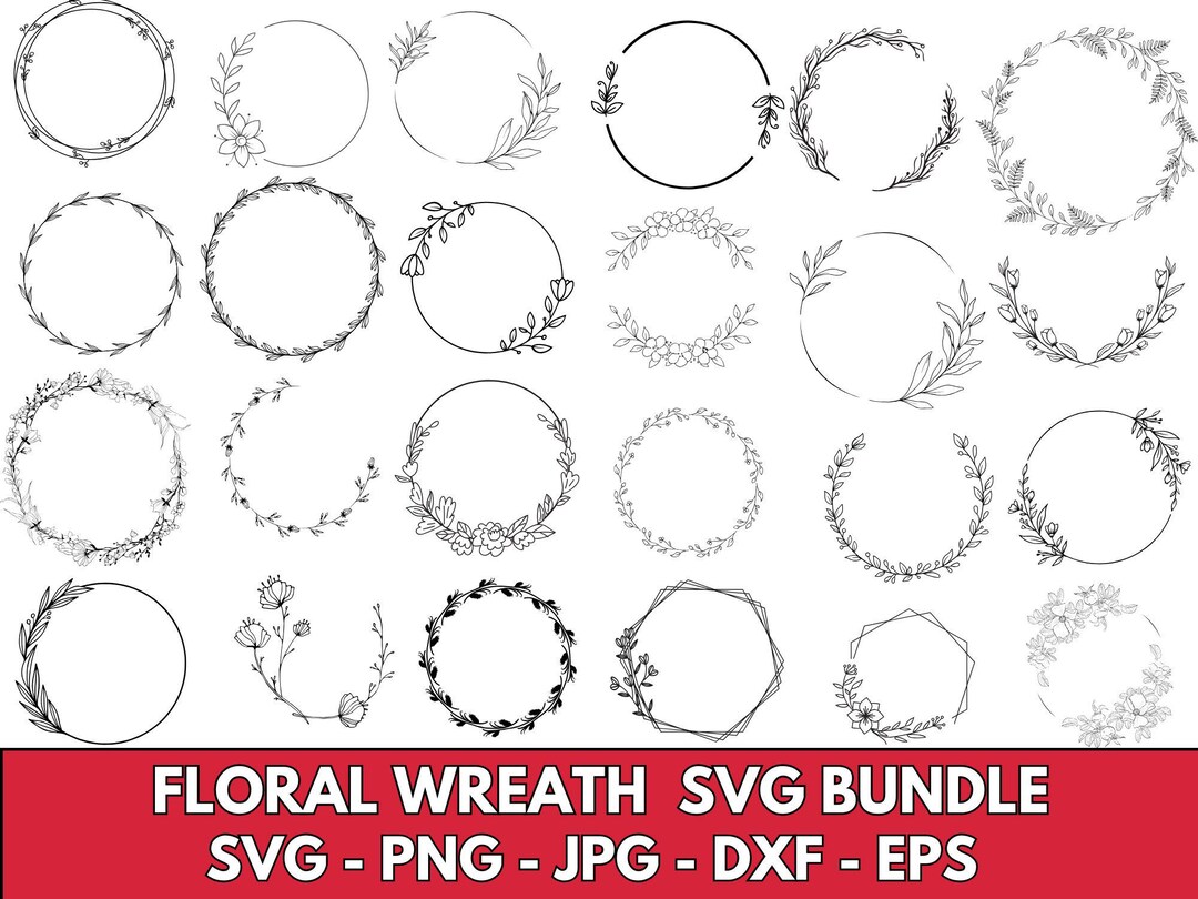 Floral Wreath SVG Bundle: Wedding Frames, Monogram (digital Download ...