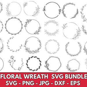 花輪 SVG バンドル、ウェディング リース png バンドル、花輪 SVG、リース モノグラム EPS、円形フレーム、ウェディング フローラル フレーム、ベクター デザイン