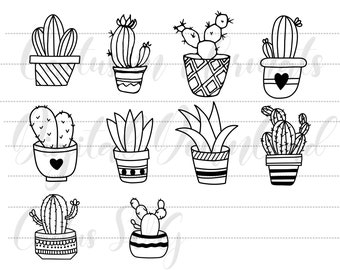 Pacote de arquivos SVG de cactos: Arquivos de corte de silhuetas de suculentas (Download digital)