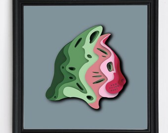 Caixa de Sombras 3D para Gato em SVG: Molde para Recorte em Papel (Download Digital)