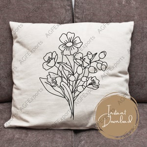 Floral Line Art, Wedding Flowers, Hand Drawn Vector Flowers and Plants,  Flower Border SVG, Wildflower Clipart