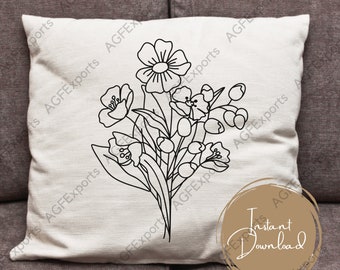 Floral Line Art: Hand-Drawn Flower Vector Clipart (Digital Download)