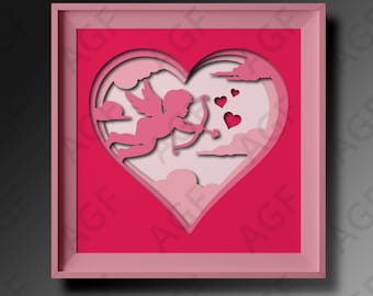 3D Heart Shadow Box , Valentines Day Shadow Box, Layered Paper Art, Files For Cricut and Silhouette