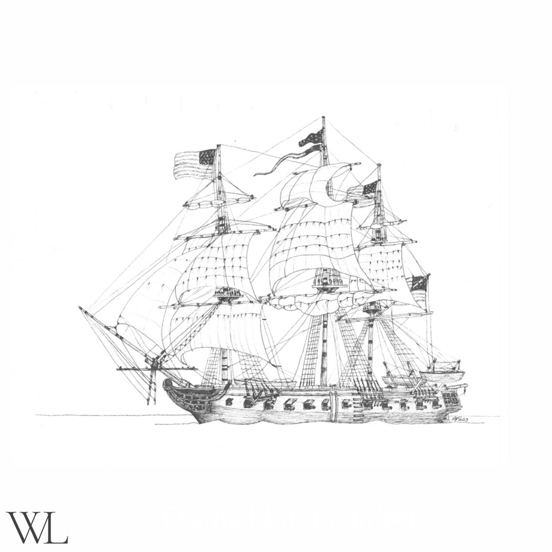 USS Constitution Original Navy Ship Pen and Ink Drawing 14x11 - Etsy