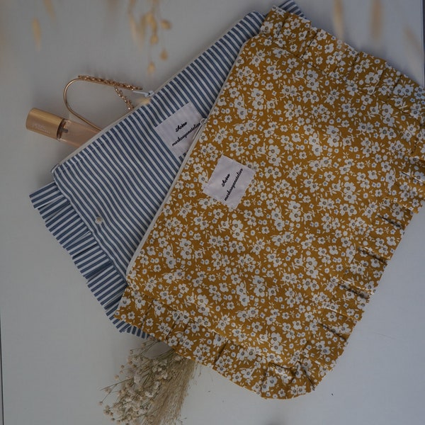 Pochette de maquillage Acère/Pochette fleurie/Trousse de maquillage jaune/Cadeau pour elle/Pochette de maquillage ornée