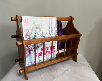 1970s Wooden Magazine Rack | Freestanding Vintage Newspaper Holder | MCM Retro Living Room Storage | English Made