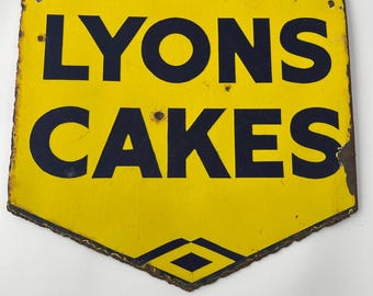 Vintage Original Double-sided Lyons Cakes Enamel Advertising Sign