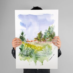 Watercolor painting &quot;Summer memories&quot; , Forest Print, Nature Print, Landscape Art, Home Decor, Wall Art, Tree, Living Room Decor, Woodland