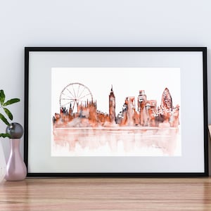 Print from my watercolor painting  London Skyline, London Print, Cityscape Print, Landmark Art, Home Decor, Wall Art, Living Room Decor