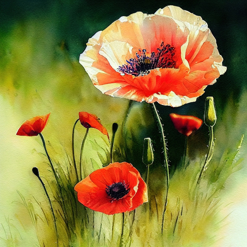 Poppy Watercolor Print Digital Download - Poppy Art Minimalist Decor ...